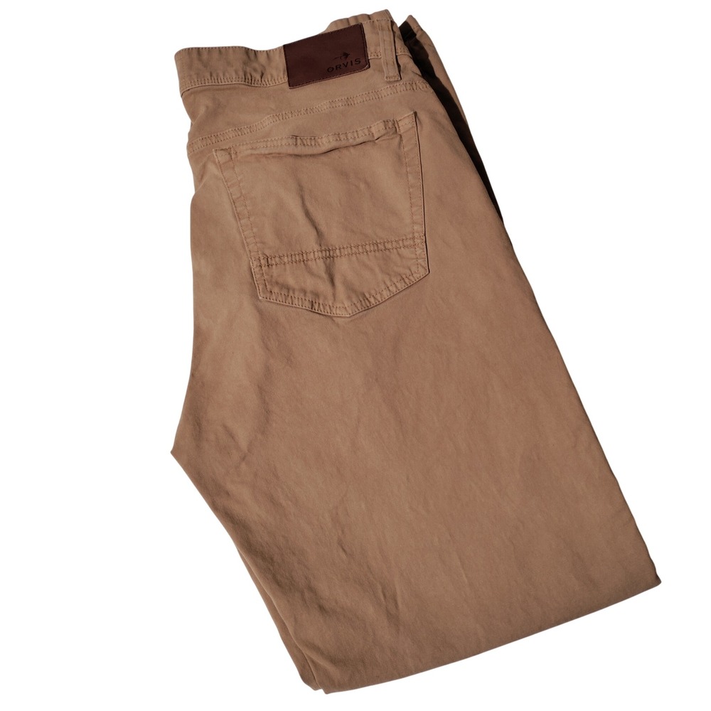 Orvis Mens Pants Tan Khaki Cotton Stretch Chinos 33x30 (Fits 33x29.5)